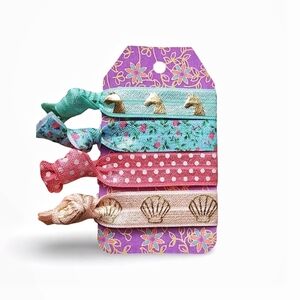 Pastel & Gold Print 4-Pack Hair Ties Handmade No Crease FOE Elastic Hair Tie Set